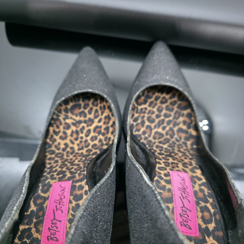 Y2K Betsey Johnson Black Glitter Stiletto Heels Women’s 7M Party Club Pumps - Picture 6 of 9